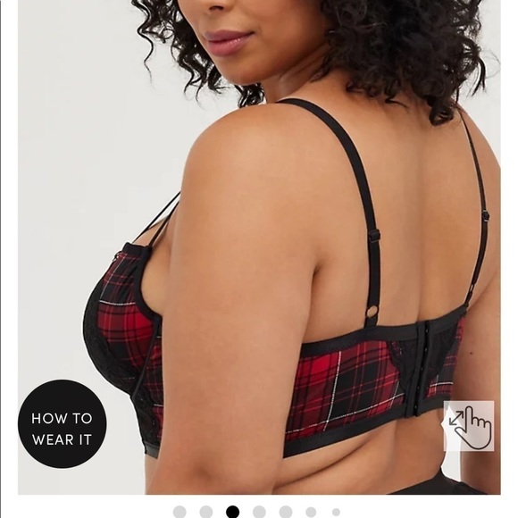 NWT Torrid Unlined Strappy Longline Bralette Red Black Plaid - Picture 2 of 5